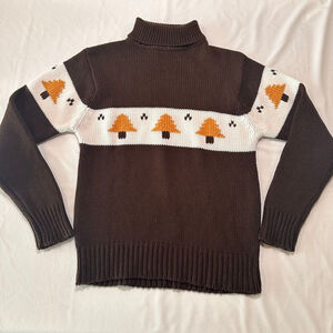 Vintage Late 1970s Pine Tree Knit Sweater Brown Turtleneck | Alpine Lodge Motif